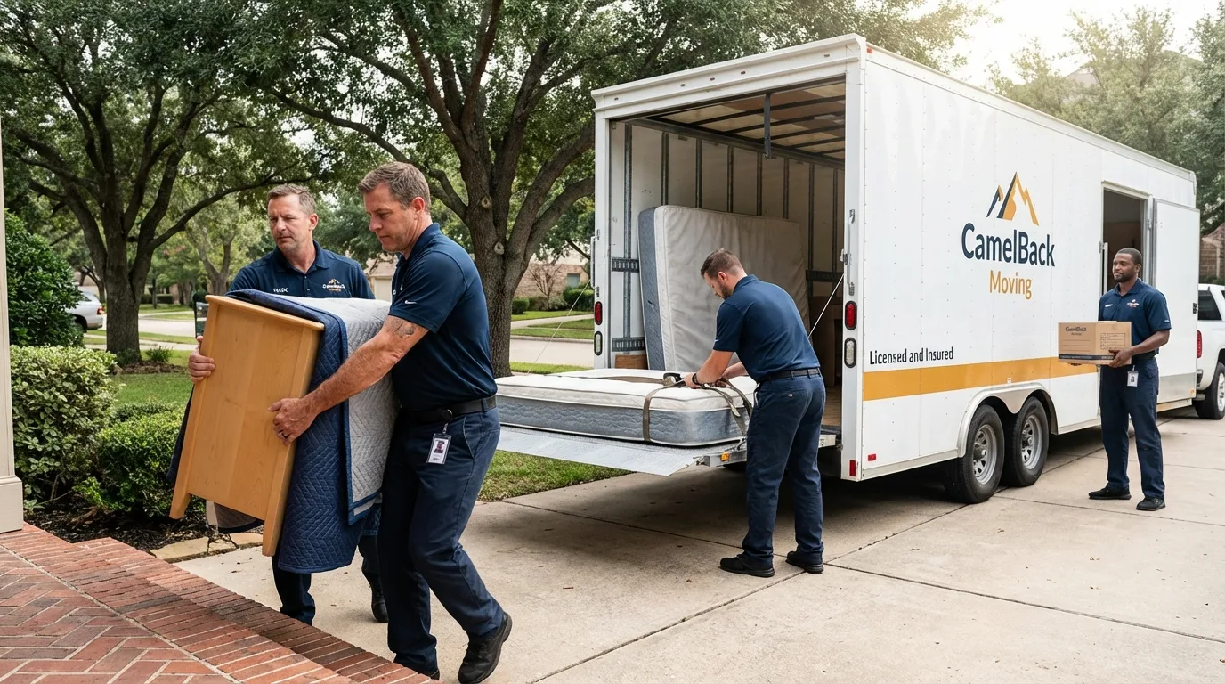 Crew loading residential truck for cross-state move from Victorville, CA