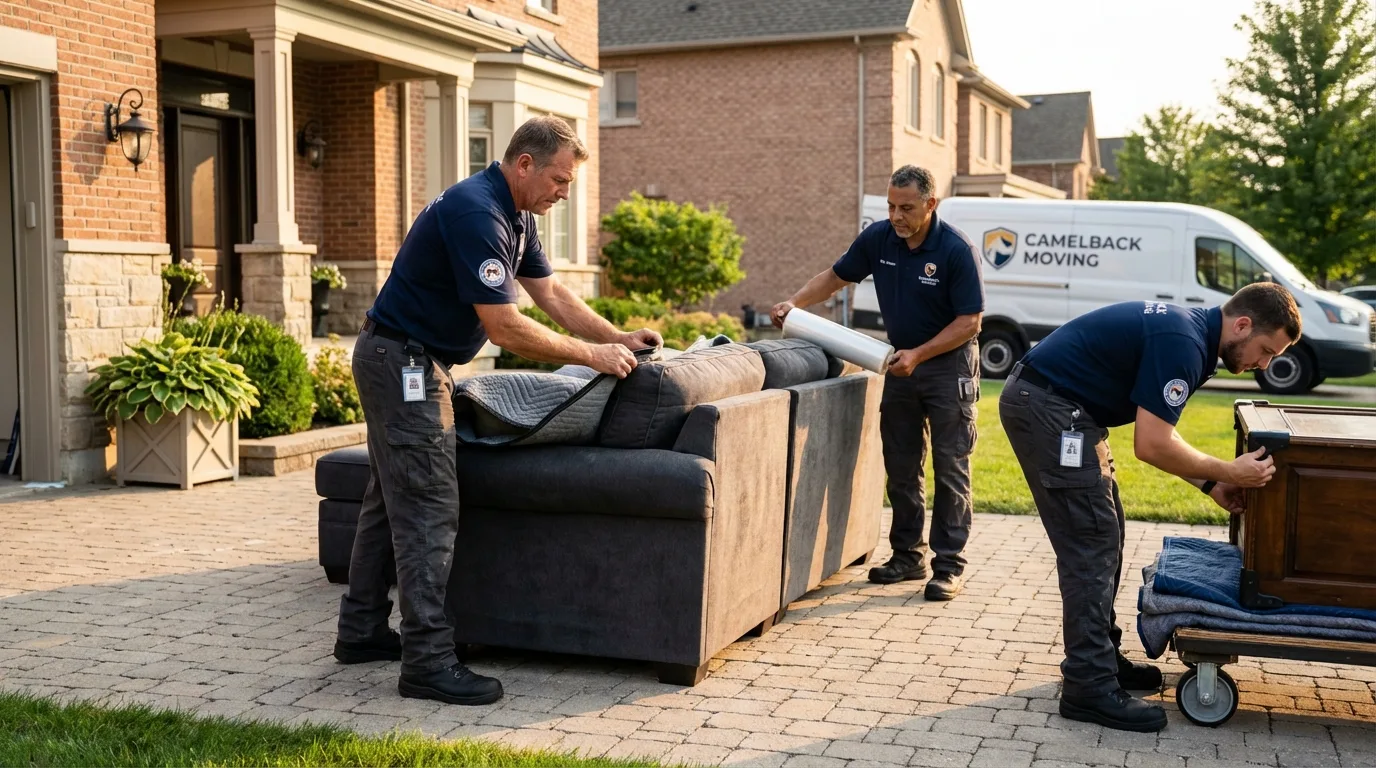 Large estate moving crew wrapping furniture in Victorville, CA